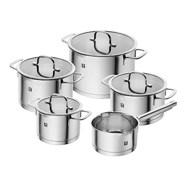 ZWILLING TrueFlow Kochtopfset, 5-teilig, Mit integriertem Sieb im Glasdeckel, Induktionsgeeignet,unbeschichtet, Edelstahl im Sale